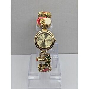 Jennie B Avon Christmas Slide Charm Bracelet Watch Gold Tone Quartz New Battery